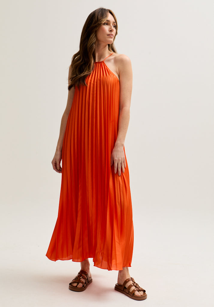 Philomena Halter Neck Pleated Maxi Dress In Orange - image 2