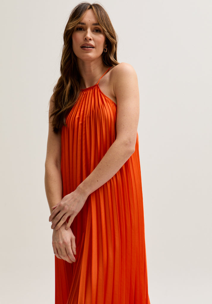 Philomena Halter Neck Pleated Maxi Dress In Orange - image 3