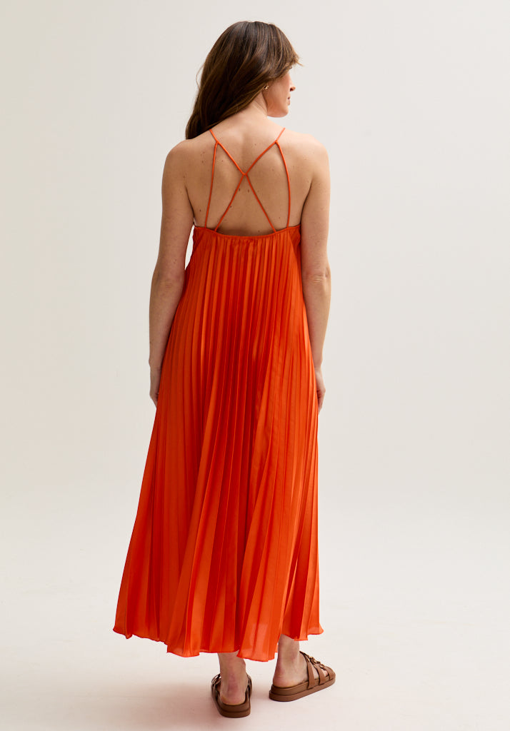 Philomena Halter Neck Pleated Maxi Dress In Orange - image 5