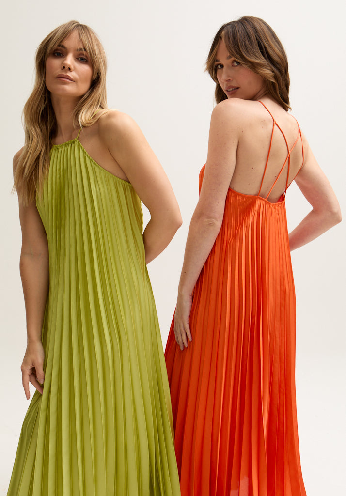 Philomena Halter Neck Pleated Maxi Dress In Orange - image 6