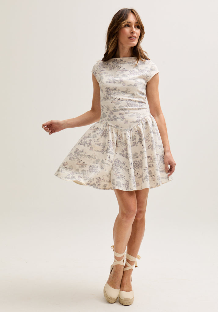 Heidy Corset Inspired Josephine Print Mini Dress In Cream