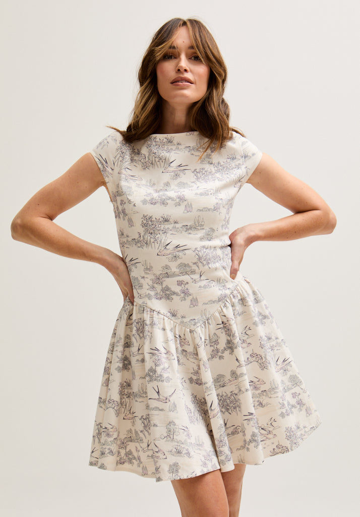 Heidy Corset Inspired Josephine Print Mini Dress In Cream