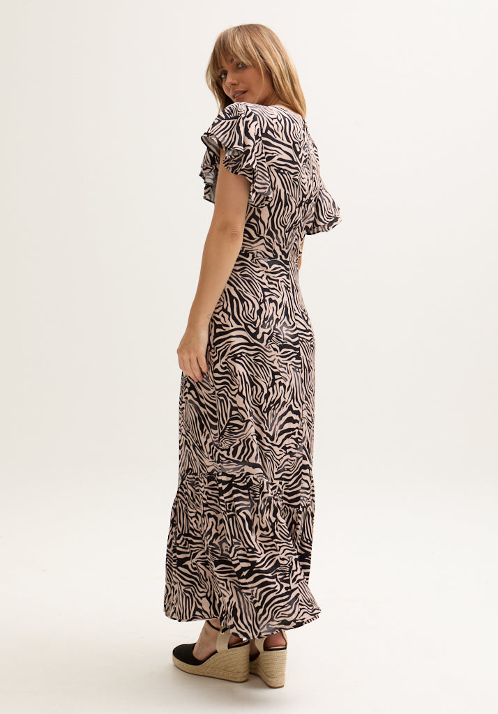 Zelda Tiered Zebra Print Maxi Dress In Multi
