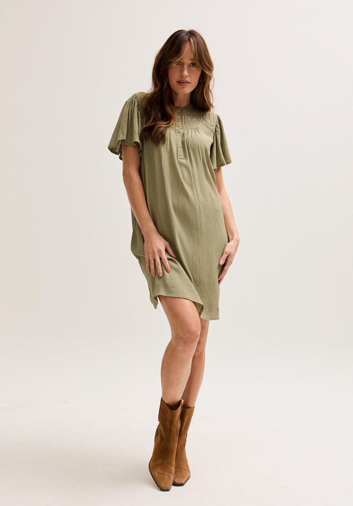 Roma Angel Sleeve Mini Dress In Green