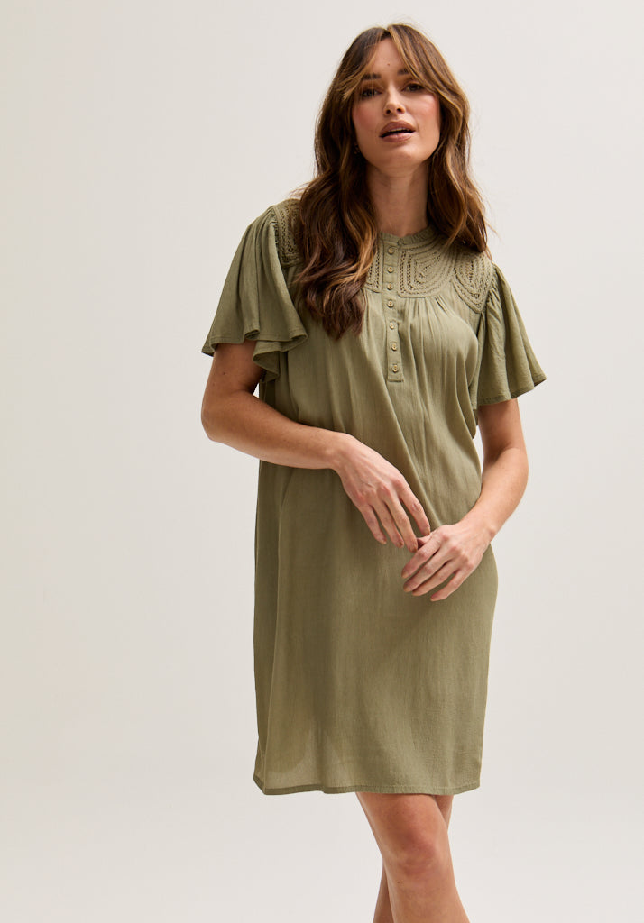 Roma Angel Sleeve Mini Dress In Green