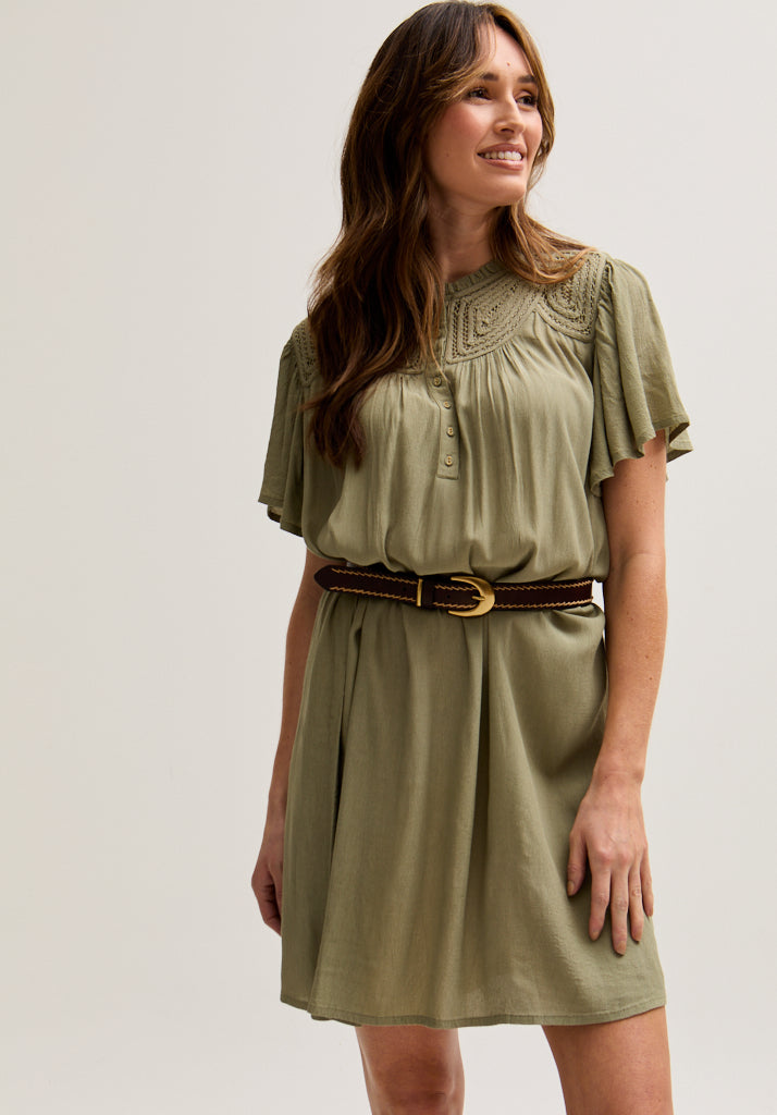 Roma Angel Sleeve Mini Dress In Green