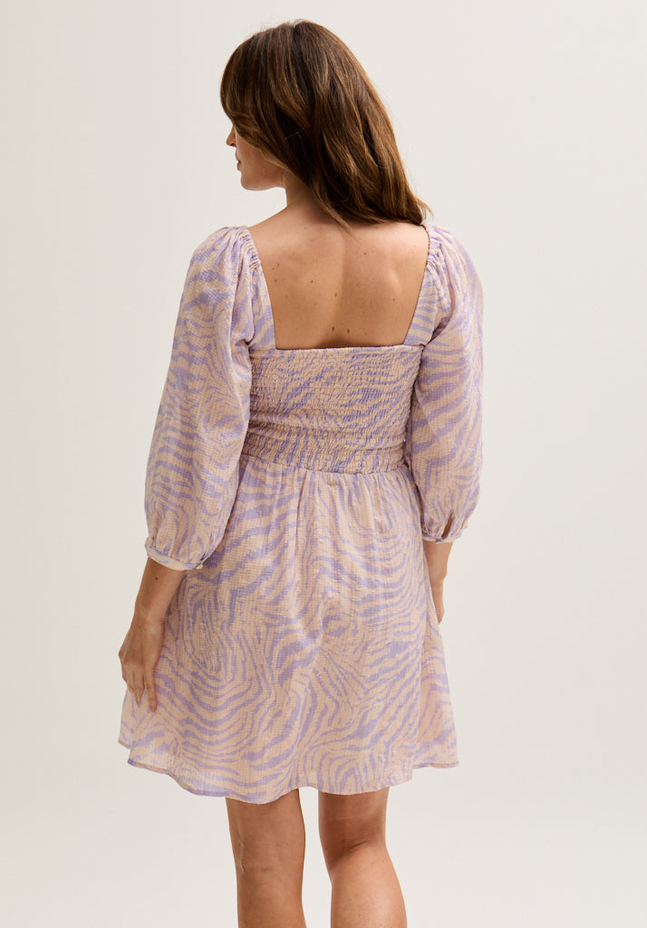 Lucy Shirred Bodice Banana Check Print Mini Dress In Multi