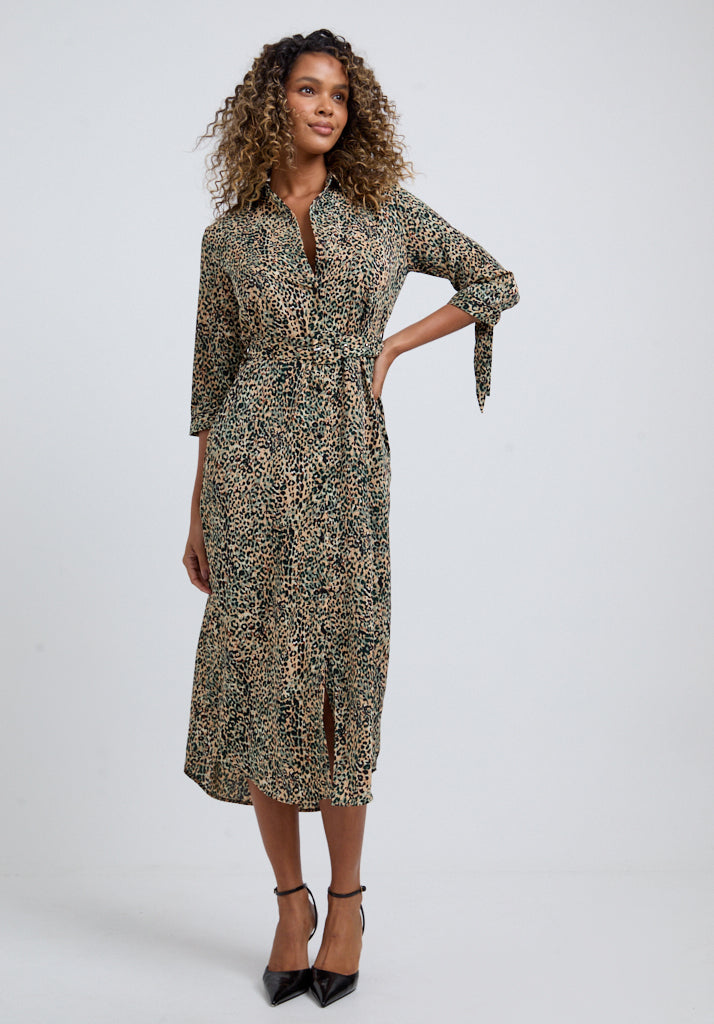 Claire Leopard Midi Dress In Green