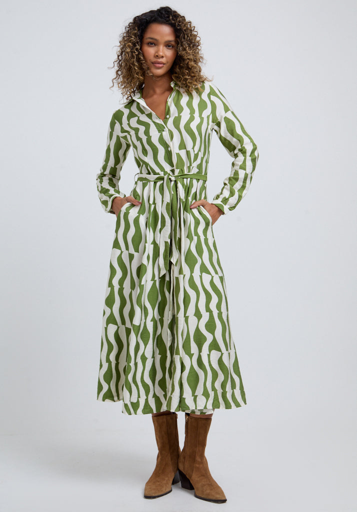 Nora Abstract Midi Dress In Green