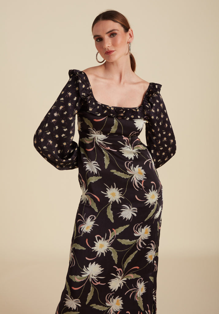 Martha Moonflower Midi Dress in Navy