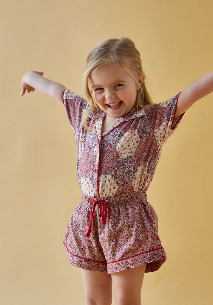 Girls Vintage Printed Pyjama Set with piping detail 