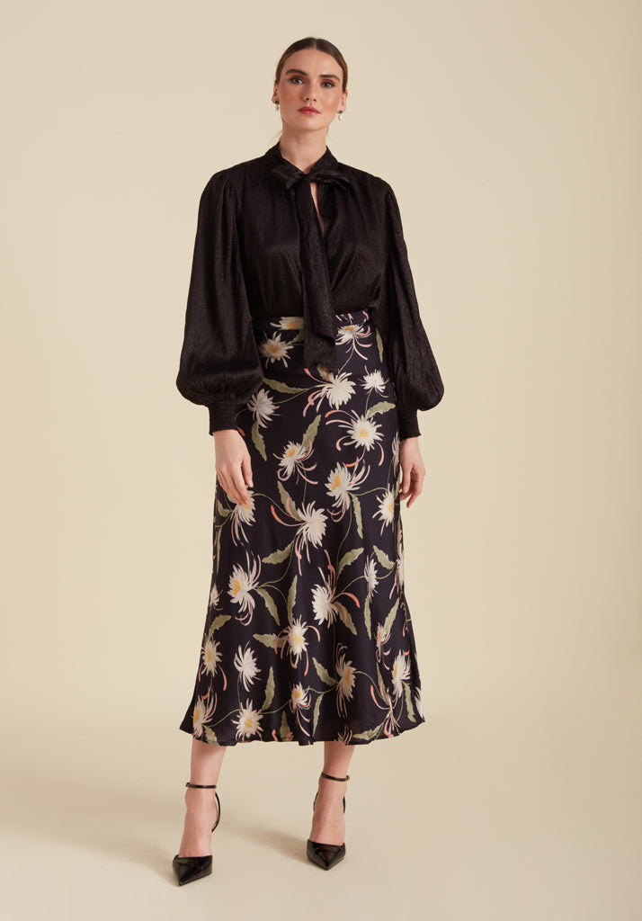 Clara Moonflower Midi Skirt in Navy