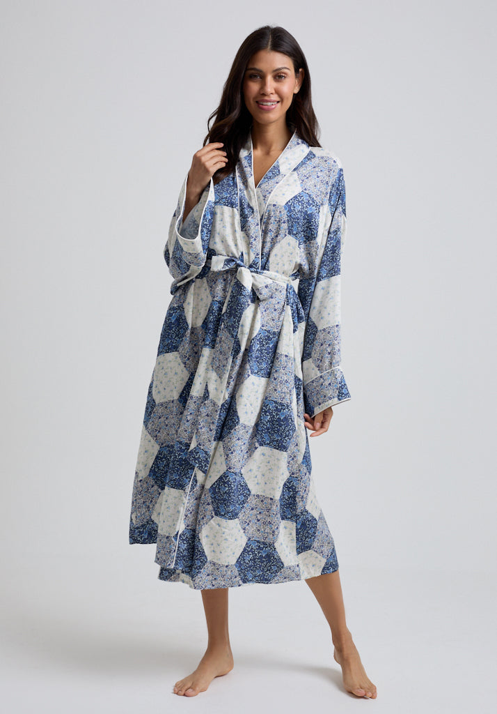 Corina Aster Patchwork Robe in Blue