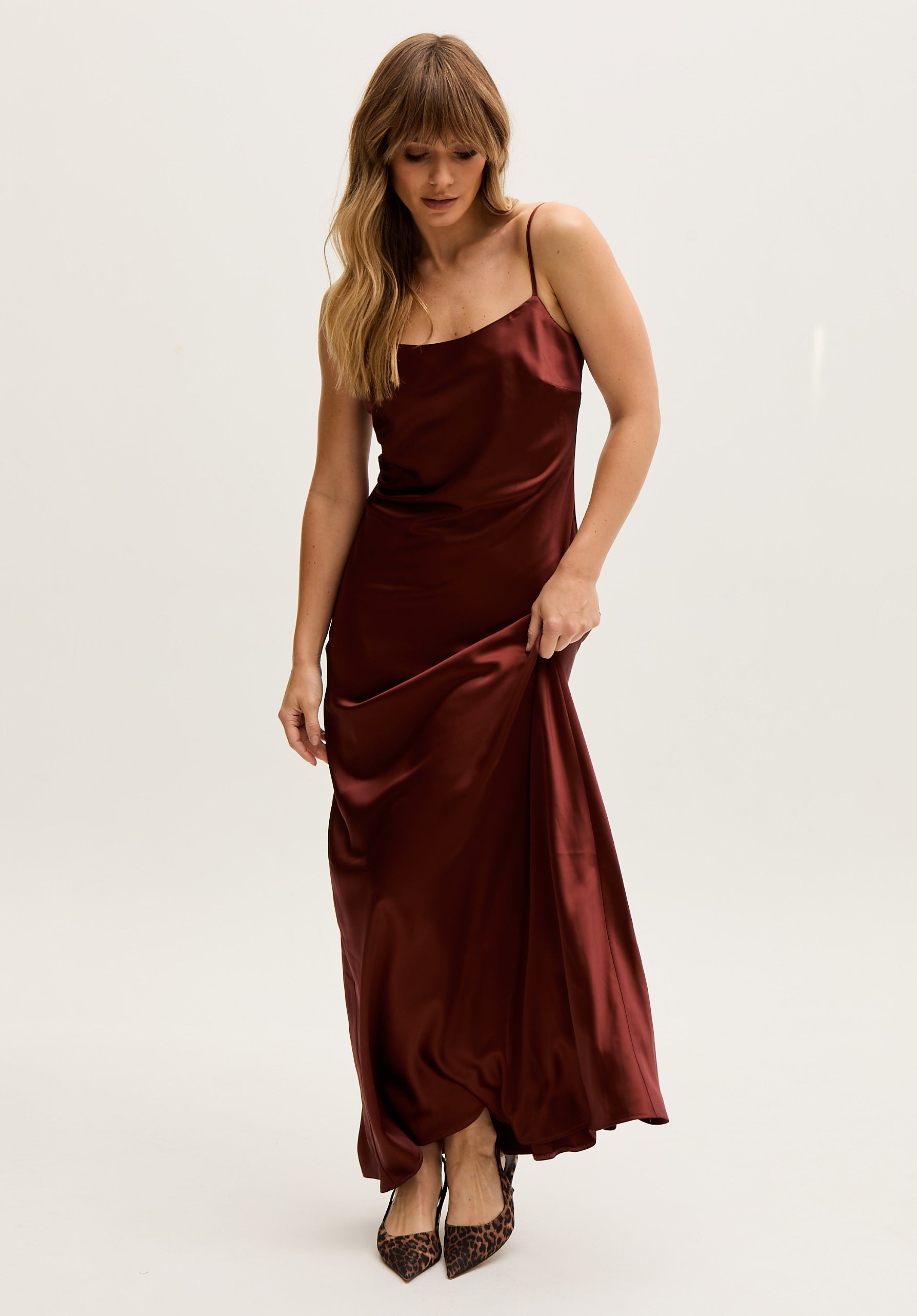 Roxy Spaghetti Strap Maxi Dress In Choclate Brown