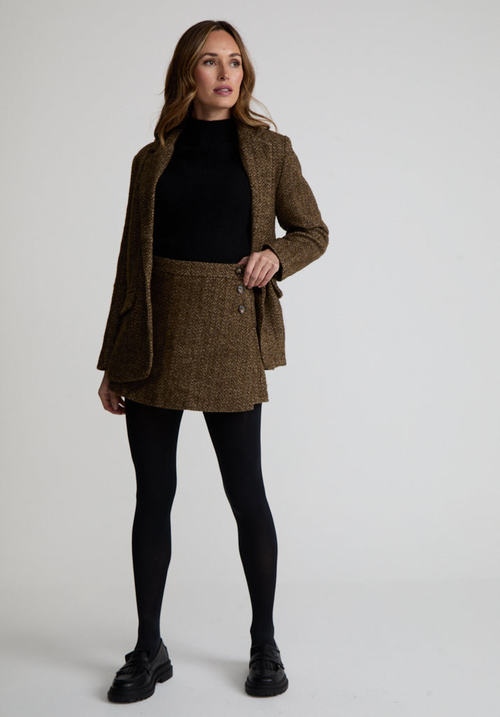 Harriet Tweed Tailored Blazer In Khaki