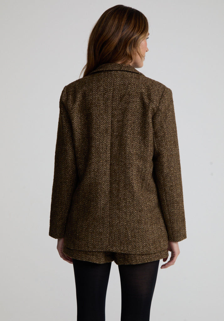 Harriet Tweed Tailored Blazer In Khaki