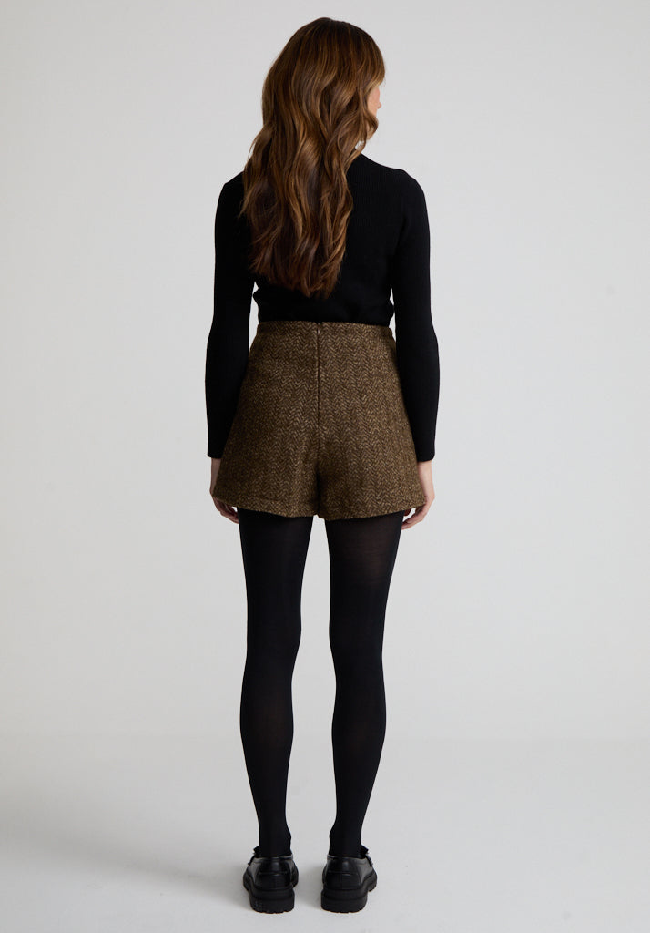 Harriet Flared Tweed Mini Skirt In Khaki