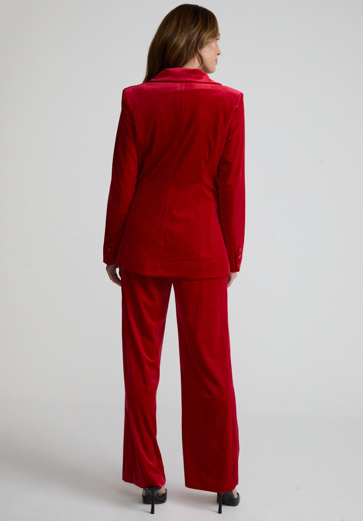 Sienna Straight Leg Velvet Trouser In Red