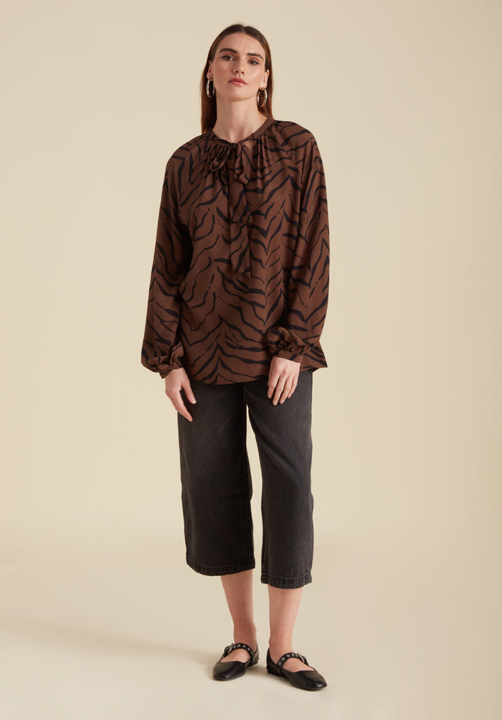 Helena Tiger Blouse in Brown