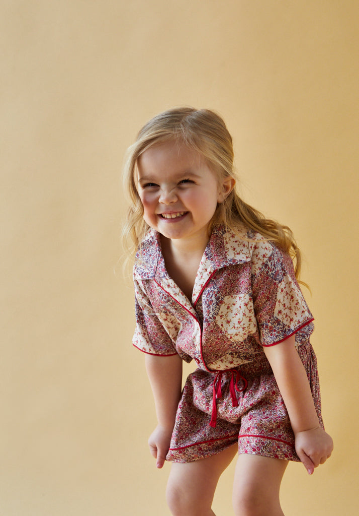 Girls Vintage Printed Pyjama Set with piping detail 