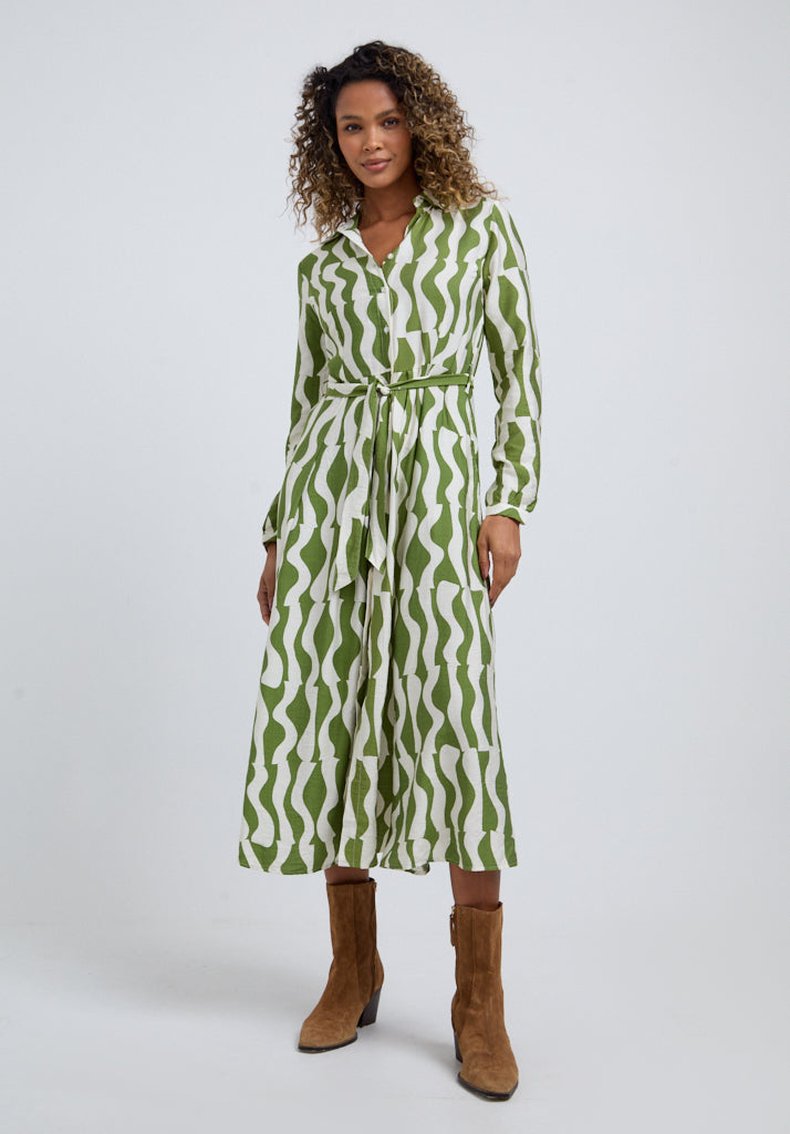 Nora Abstract Midi Dress In Green