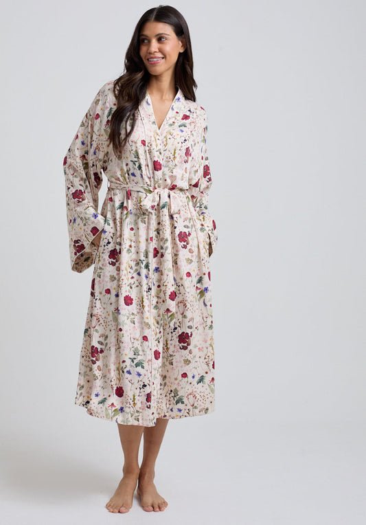 Floral Print Wrap around Robe with tie wait front image