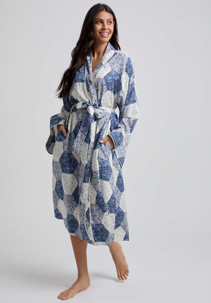 Corina Aster Patchwork Robe in Blue