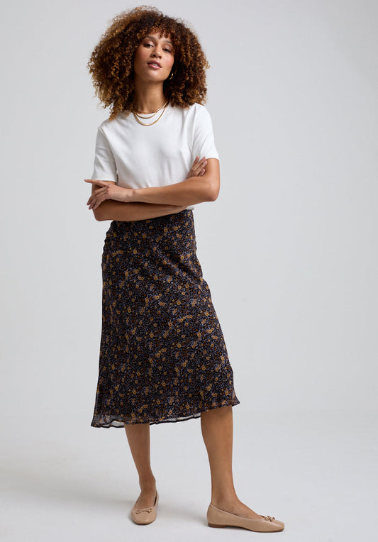 Poppy Aster Midi Skirt in Black