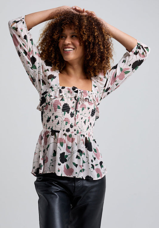 Floral Printed Blouse with 3/4 sleeve and square neck 