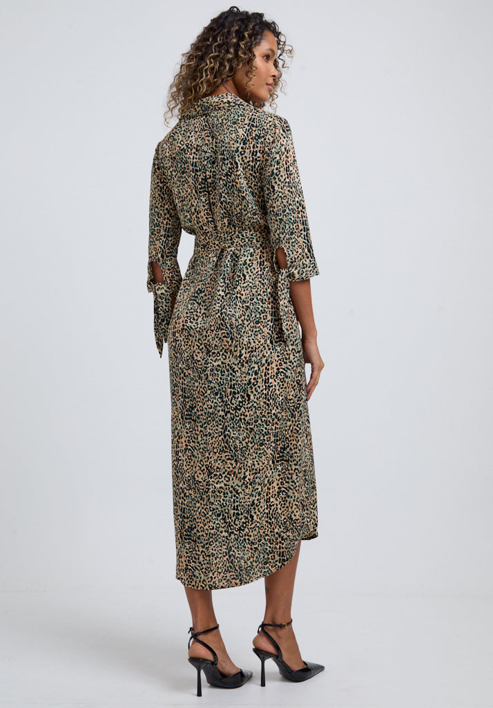 Claire Leopard Midi Dress In Green