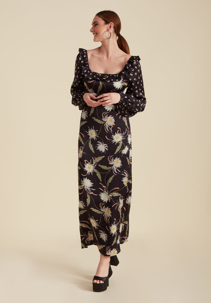 Martha Moonflower Midi Dress in Navy