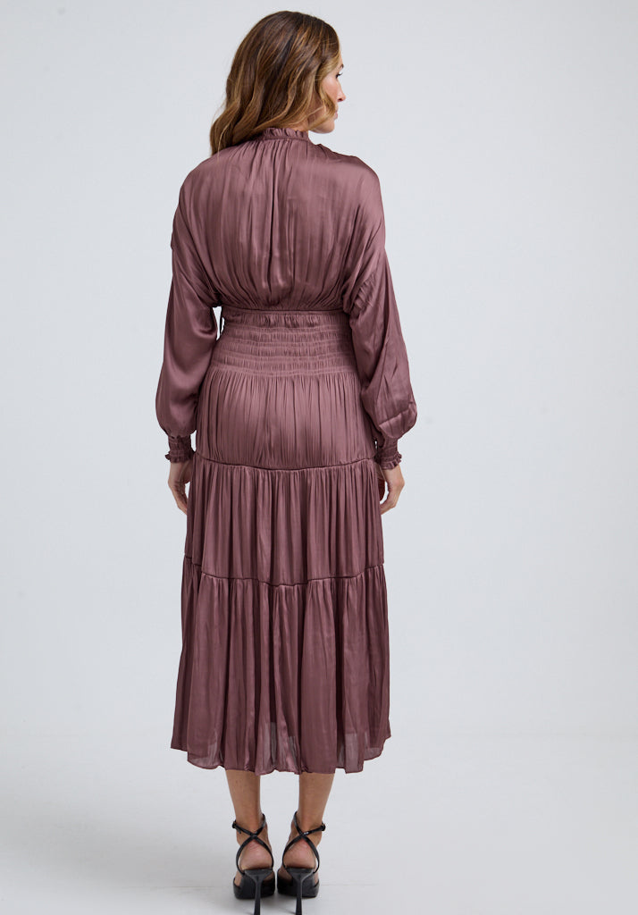 Madeline Tiered Midi Dress In Brown