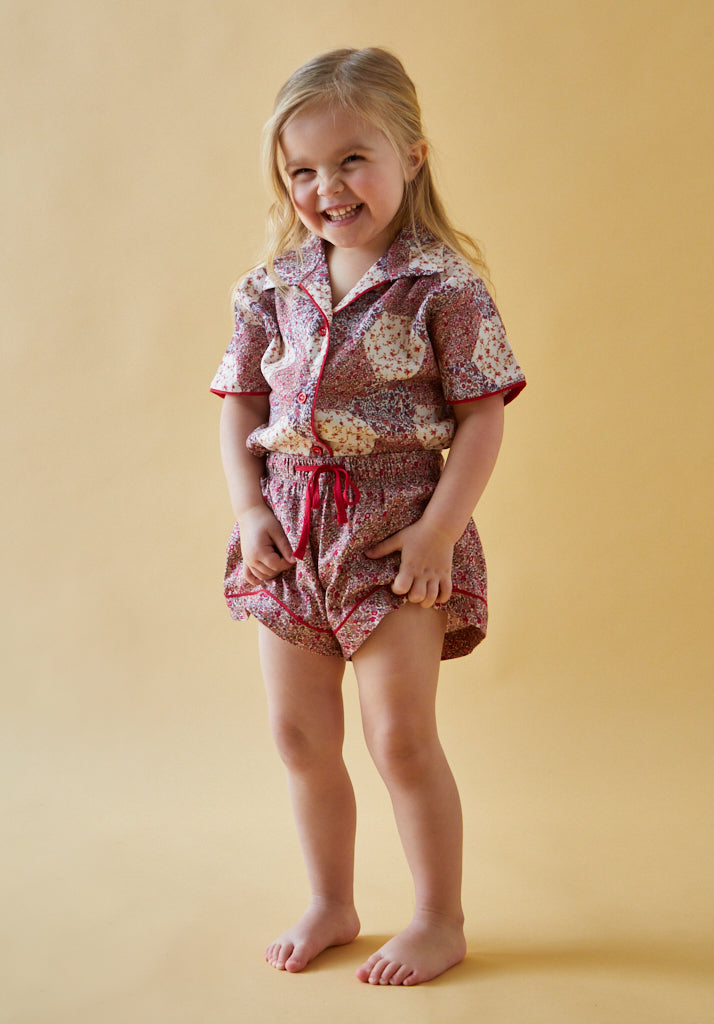 Girls Vintage Printed Pyjama Set with piping detail 