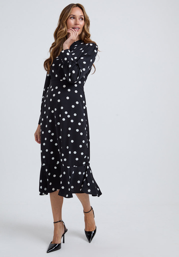 Sophie Polka Dot Midi Dress In Black