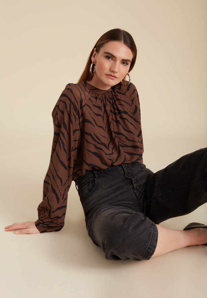 Helena Tiger Blouse in Brown