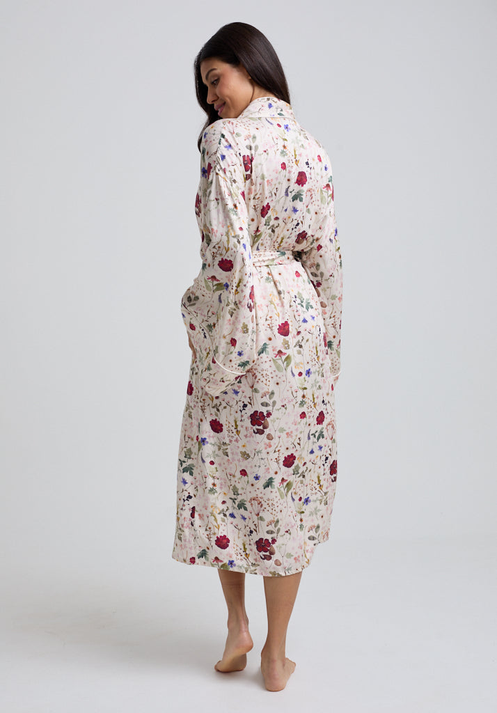 Floral Print Wrap around Robe with tie waist back front