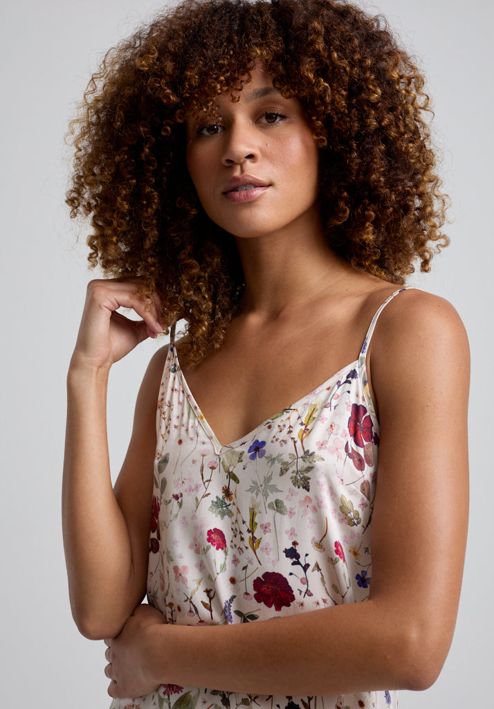 Midi Floral Night dress with cami straps V neck view