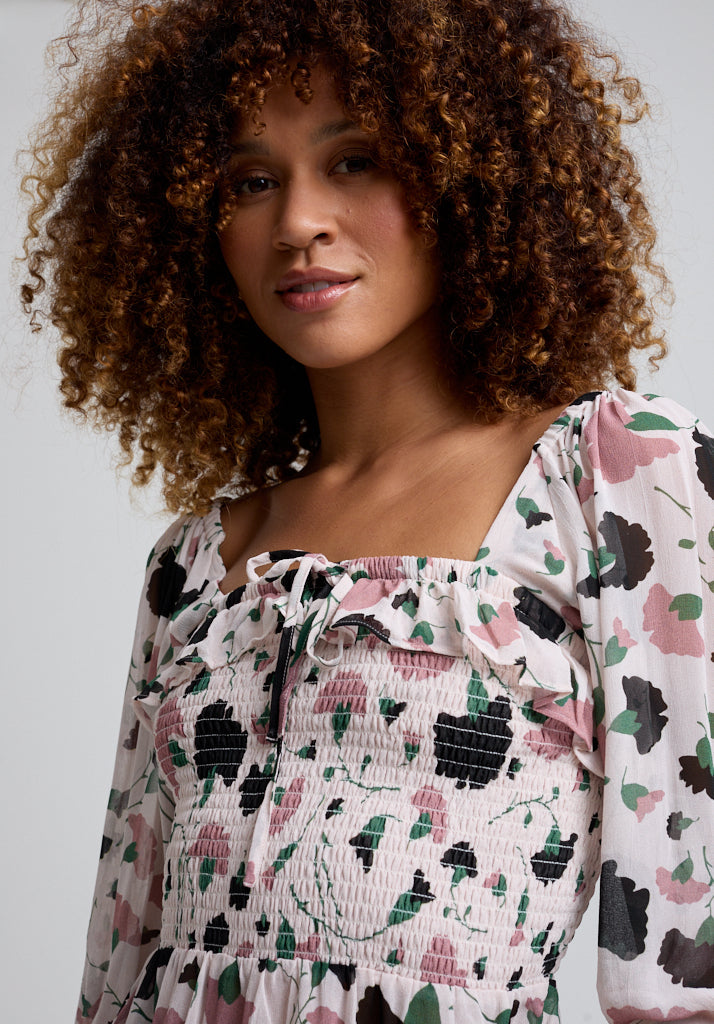 Floral Printed Blouse with 3/4 sleeve and square neck 