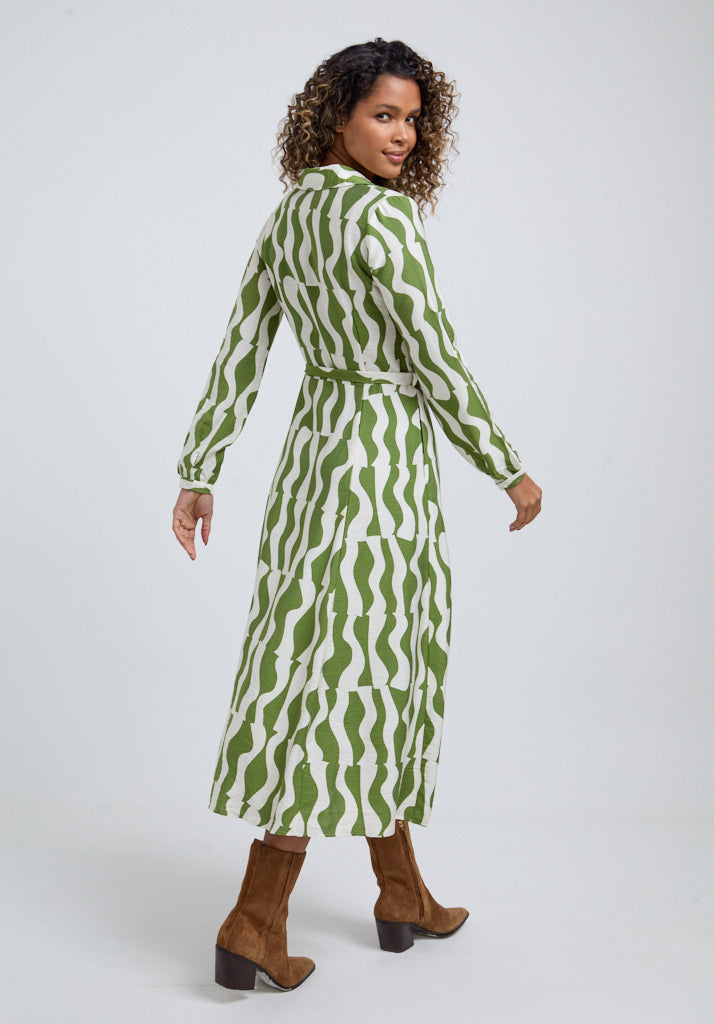 Nora Abstract Midi Dress In Green