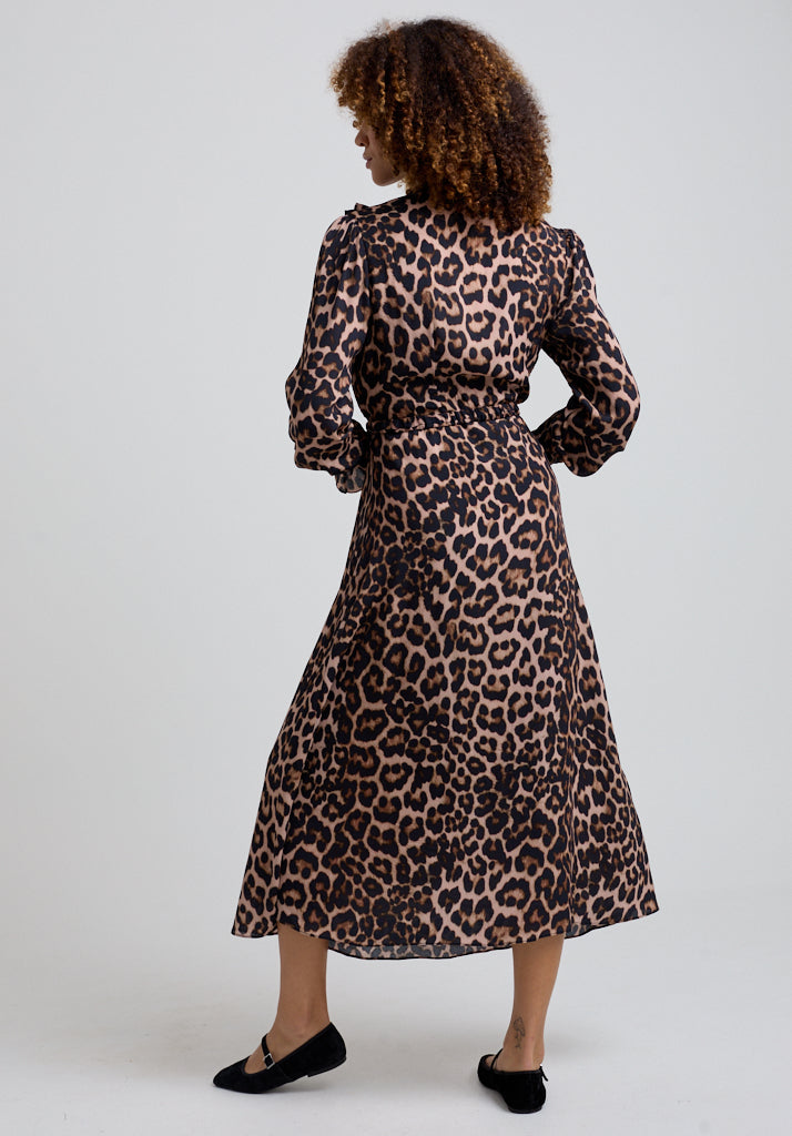 Margot Big Cat Midi Dress in Brown