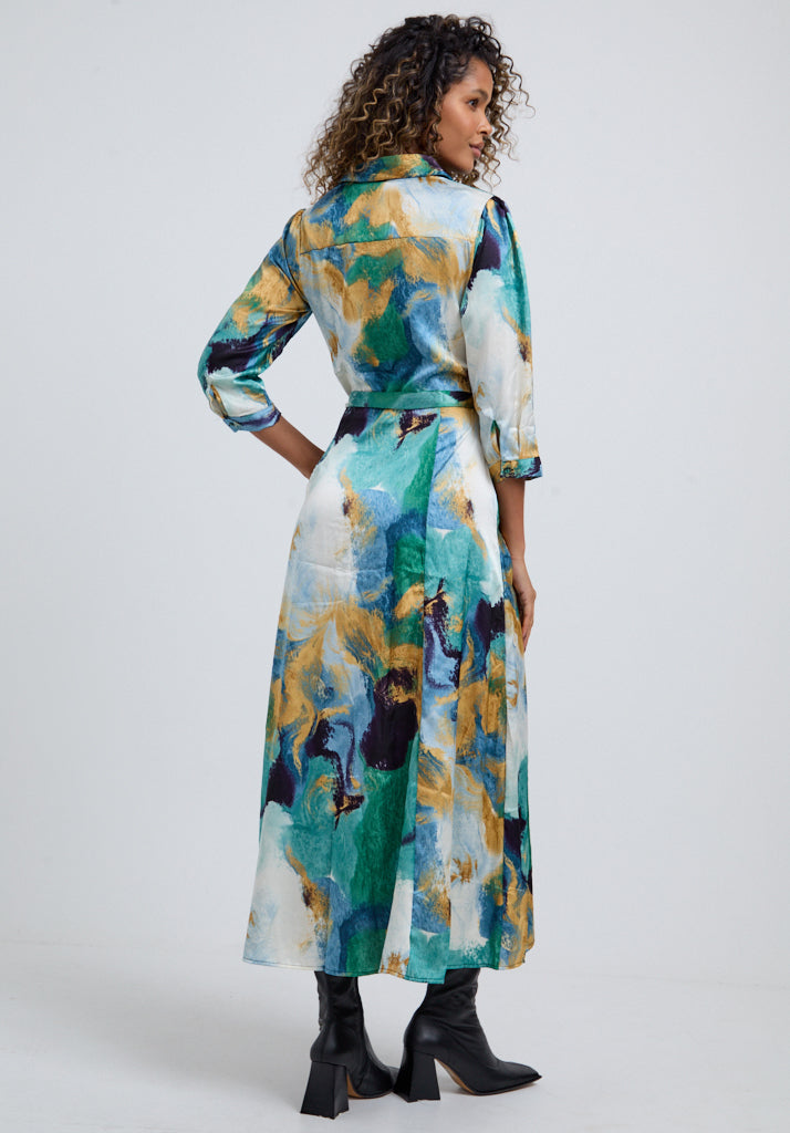 Hazel Painterly Midi Dress In Green