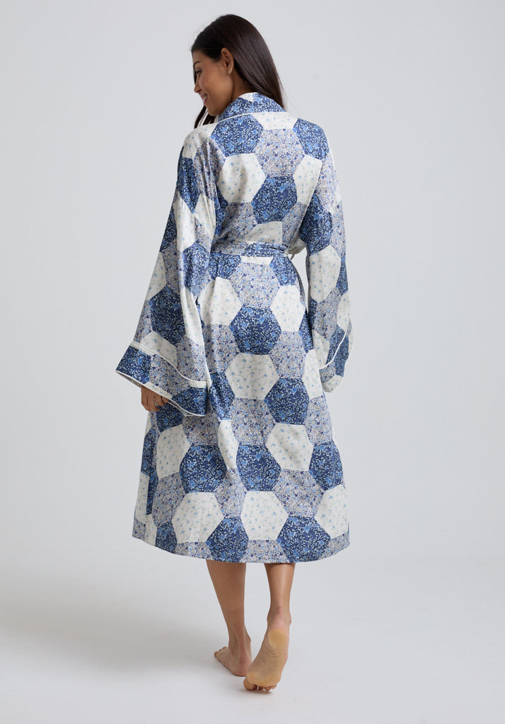 Corina Aster Patchwork Robe in Blue