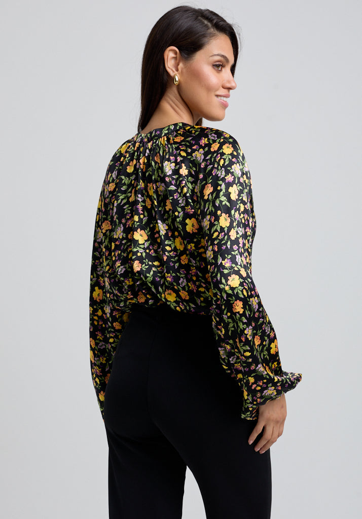 Floral Printed Blouse with Long sleeve and neck tie detail 