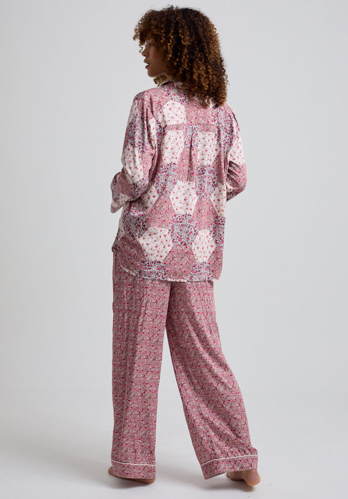 Evie Aster Patchwork Pyjama Set in Pink