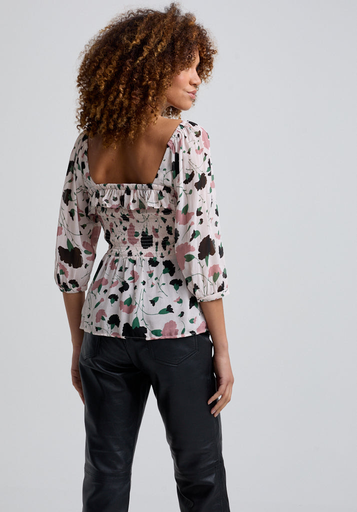 Floral Printed Blouse with 3/4 sleeve and square neck 