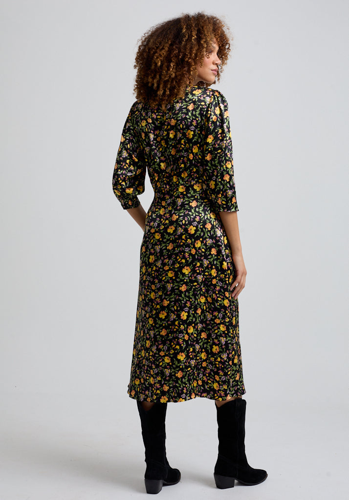 Floral Printed Midi Dress with buttons and 3/4 sleeves