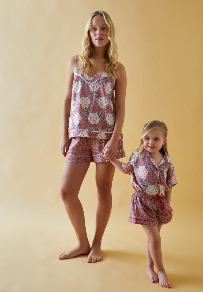 Girls Vintage Printed Pyjama Set with piping detail 