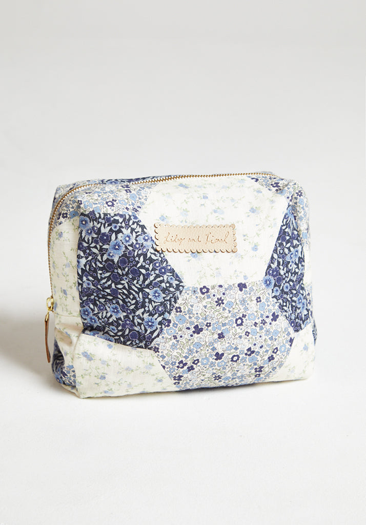 Nola Aster Patchwork Wash Bag in Blue