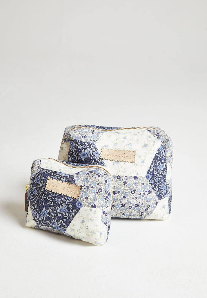 Nola Aster Patchwork Wash Bag in Blue