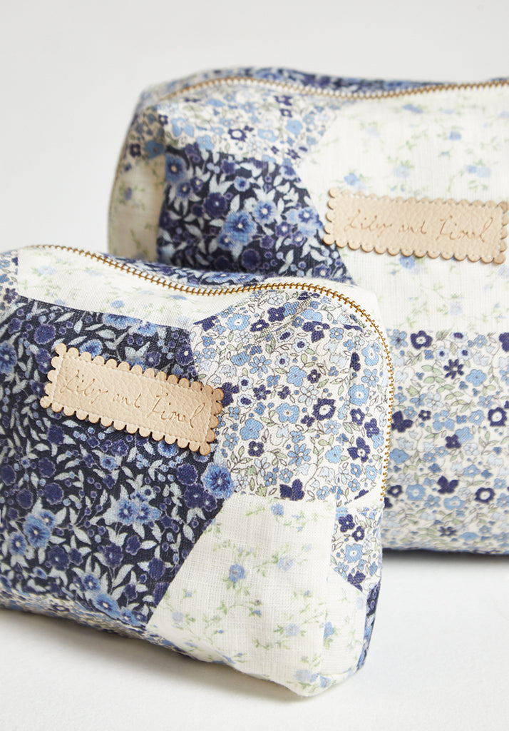 Nola Aster Patchwork Wash Bag in Blue